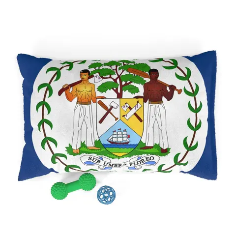 Belize Blue Red Emblem Pet Bed — front view