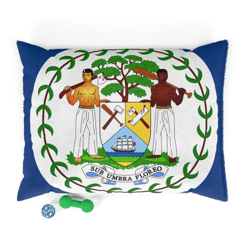 Belize Blue Red Emblem Pet Bed — front view