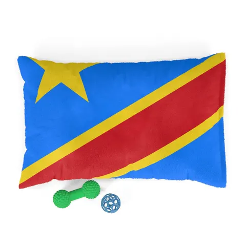 DR Congo Sky Blue & Red Diagonal Pet Bed — front view