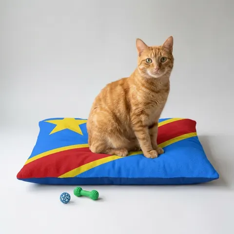 DR Congo Sky Blue & Red Diagonal Pet Bed