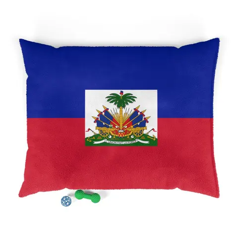 Haiti Blue Red Banner Pet Bed — front view