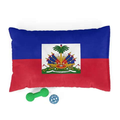 Haiti Blue Red Banner Pet Bed — front view