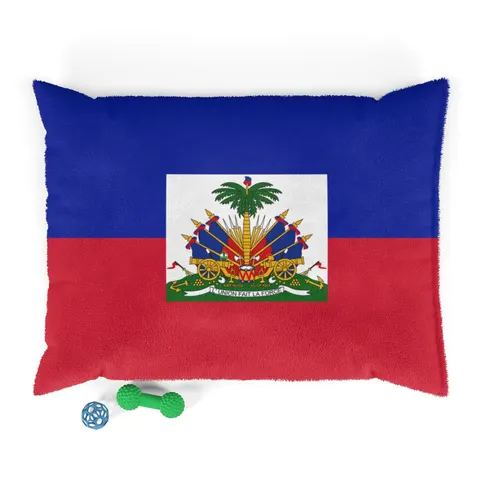 Haiti Blue Red Banner Pet Bed — front view