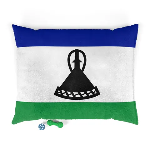 Lesotho Blue White Green Emblem Pet Bed — front view