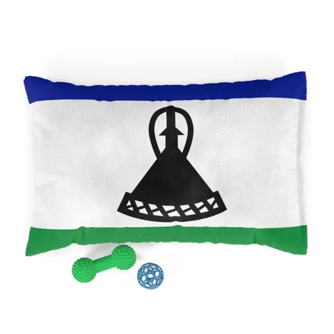 Lesotho Blue White Green Emblem Pet Bed — front view