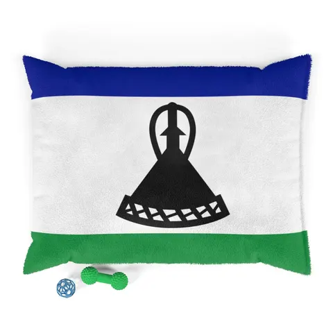 Lesotho Blue White Green Emblem Pet Bed — front view