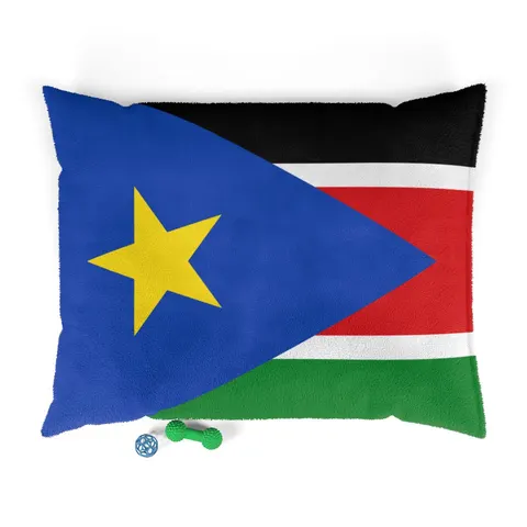 South Sudan Stripes & Blue Triangle Pet Bed — front view
