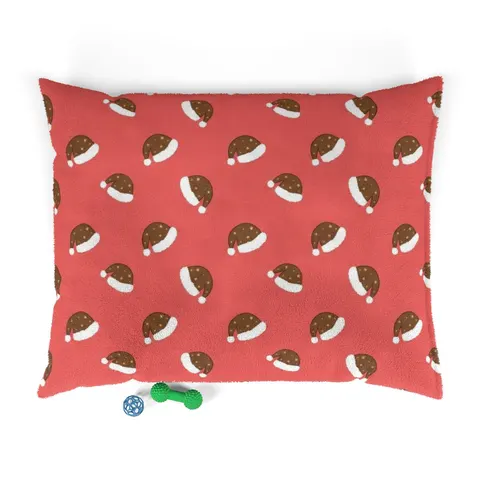 Holiday Brown Santa Hat Icons Pet Bed — front view