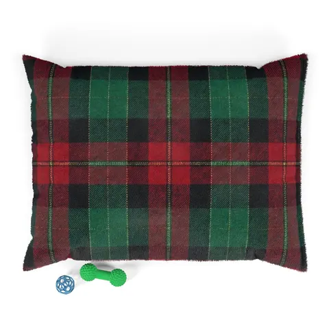 Holiday Fireplace Plaid Pet Bed — front view