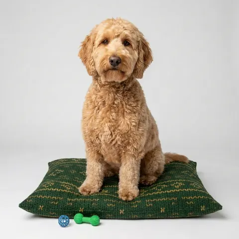 Holiday Green & Gold Knit Pet Bed