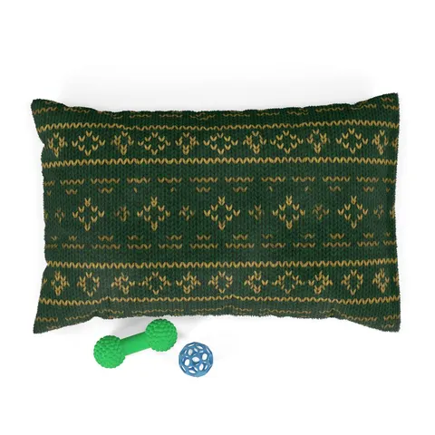 Holiday Green & Gold Knit Pet Bed — front view