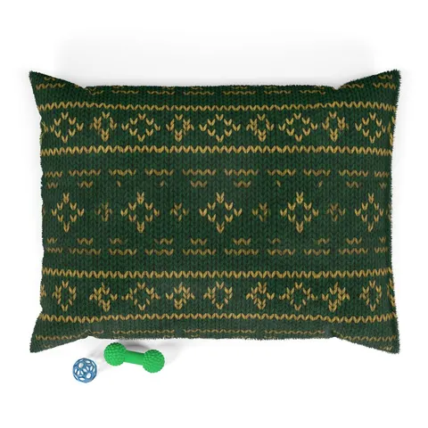 Holiday Green & Gold Knit Pet Bed — front view