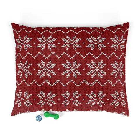 Holiday Red & White Knit Pet Bed — front view