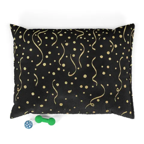 New Year Gold Confetti on Black Pet Bed — front view
