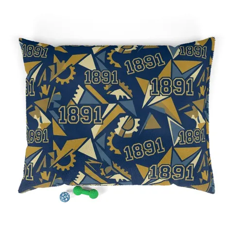 NC A&T 1891 Blue & Gold Tech Pattern Pet Bed — front view