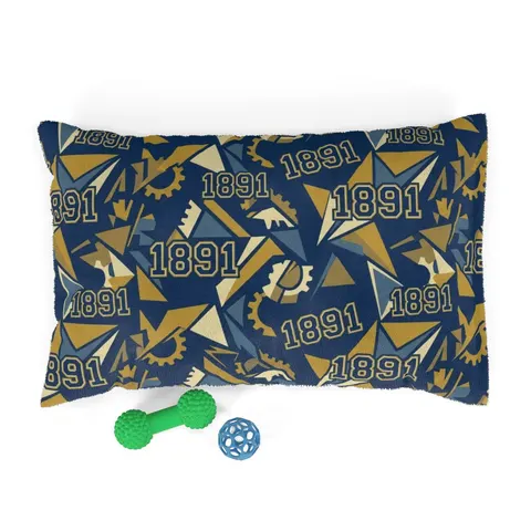NC A&T 1891 Blue & Gold Tech Pattern Pet Bed — front view