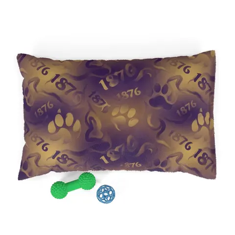 Prairie View 1876 Purple & Gold Pet Bed — front view