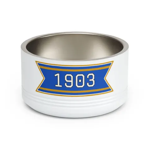 Albany State 1903 Blue & Gold Sunburst Pet Bowl — front view