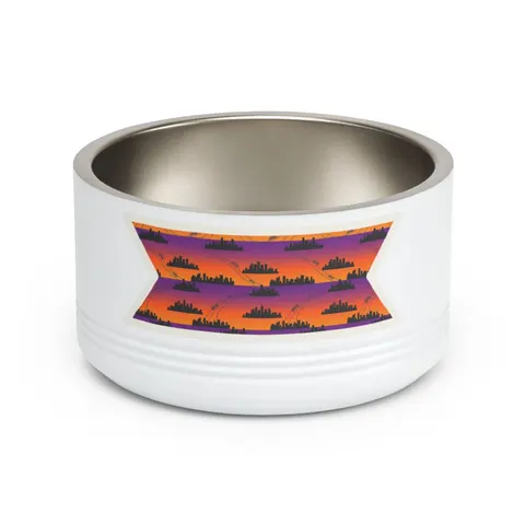 Atlanta Skyline Sunset Silhouette Pet Bowl — front view