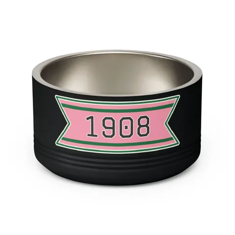 AKA 1908 Pink & Green Ivy Pattern Pet Bowl — back view