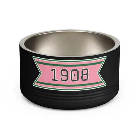 AKA 1908 Pink & Green Ivy Pattern Pet Bowl — front view