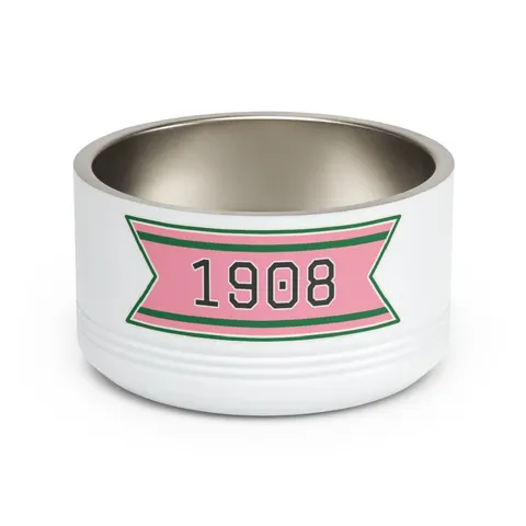 AKA 1908 Pink & Green Ivy Pattern Pet Bowl — front view