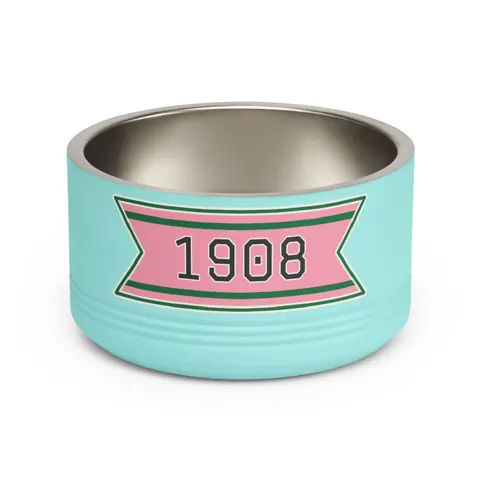 AKA 1908 Pink & Green Ivy Pattern Pet Bowl — front view