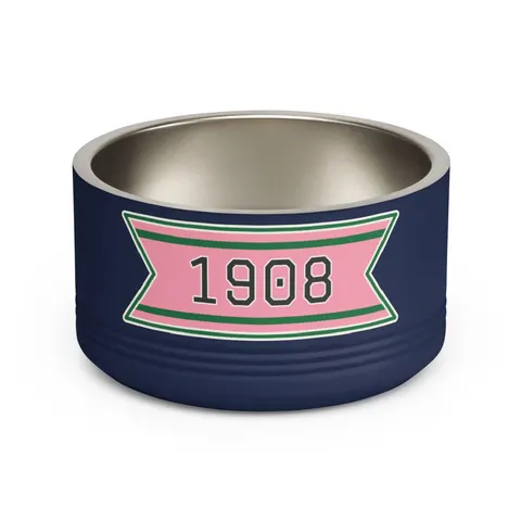 AKA 1908 Pink & Green Ivy Pattern Pet Bowl — front view