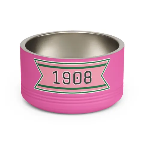 AKA 1908 Pink & Green Ivy Pattern Pet Bowl — front view