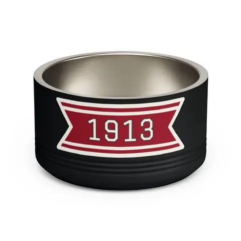 Delta 1913 Crimson Stamp Pet Bowl — front view