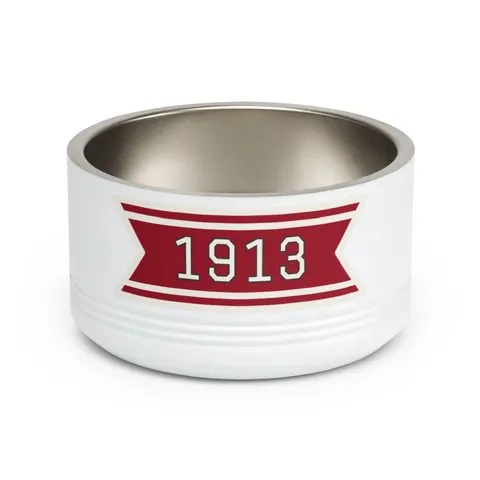 Delta 1913 Crimson Stamp Pet Bowl — front view