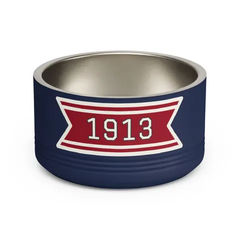 Delta 1913 Crimson Stamp Pet Bowl — front view