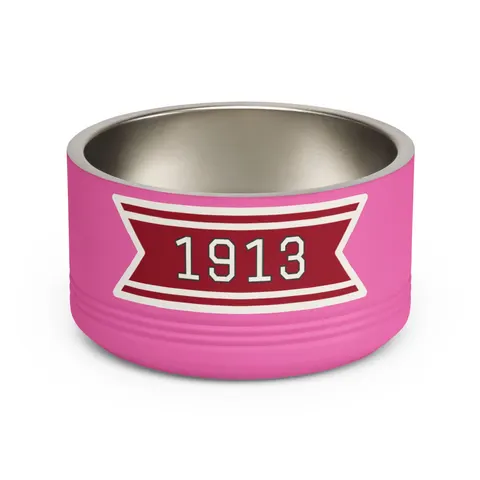 Delta 1913 Crimson Stamp Pet Bowl — front view