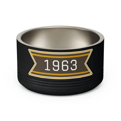 Iota 1963 Charcoal Brown & Gilded Gold Pet Bowl — back view