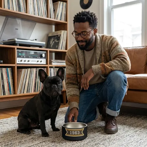 Iota 1963 Charcoal Brown & Gilded Gold Pet Bowl