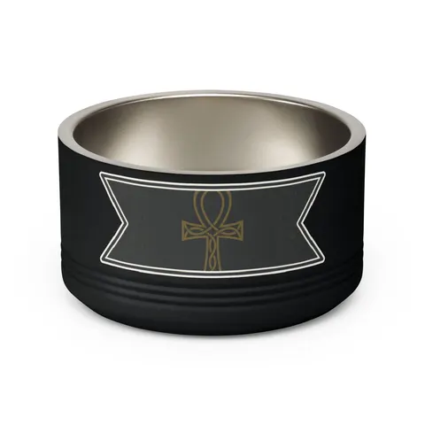 Faith Flag Ankh Gold on Black Pet Bowl — back view