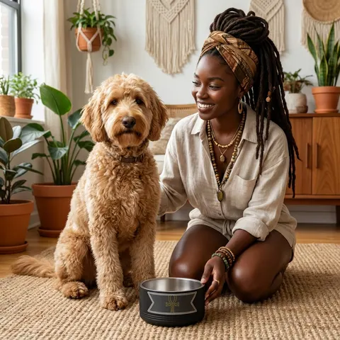 Faith Flag Ankh Gold on Black Pet Bowl