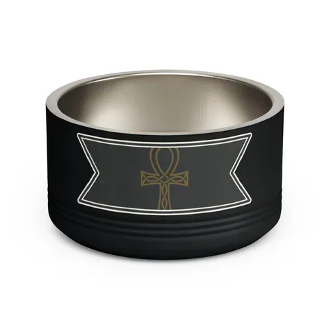 Faith Flag Ankh Gold on Black Pet Bowl — front view