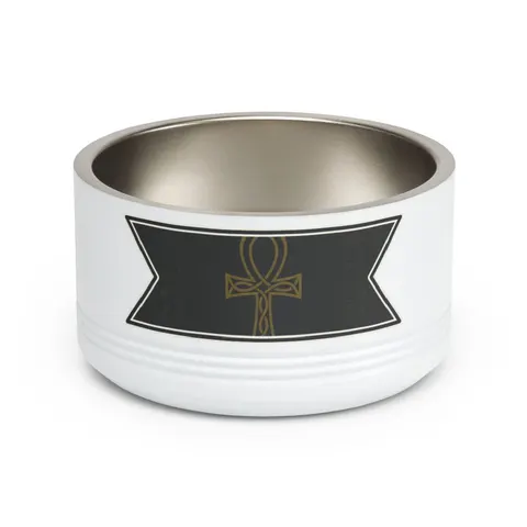 Faith Flag Ankh Gold on Black Pet Bowl — front view