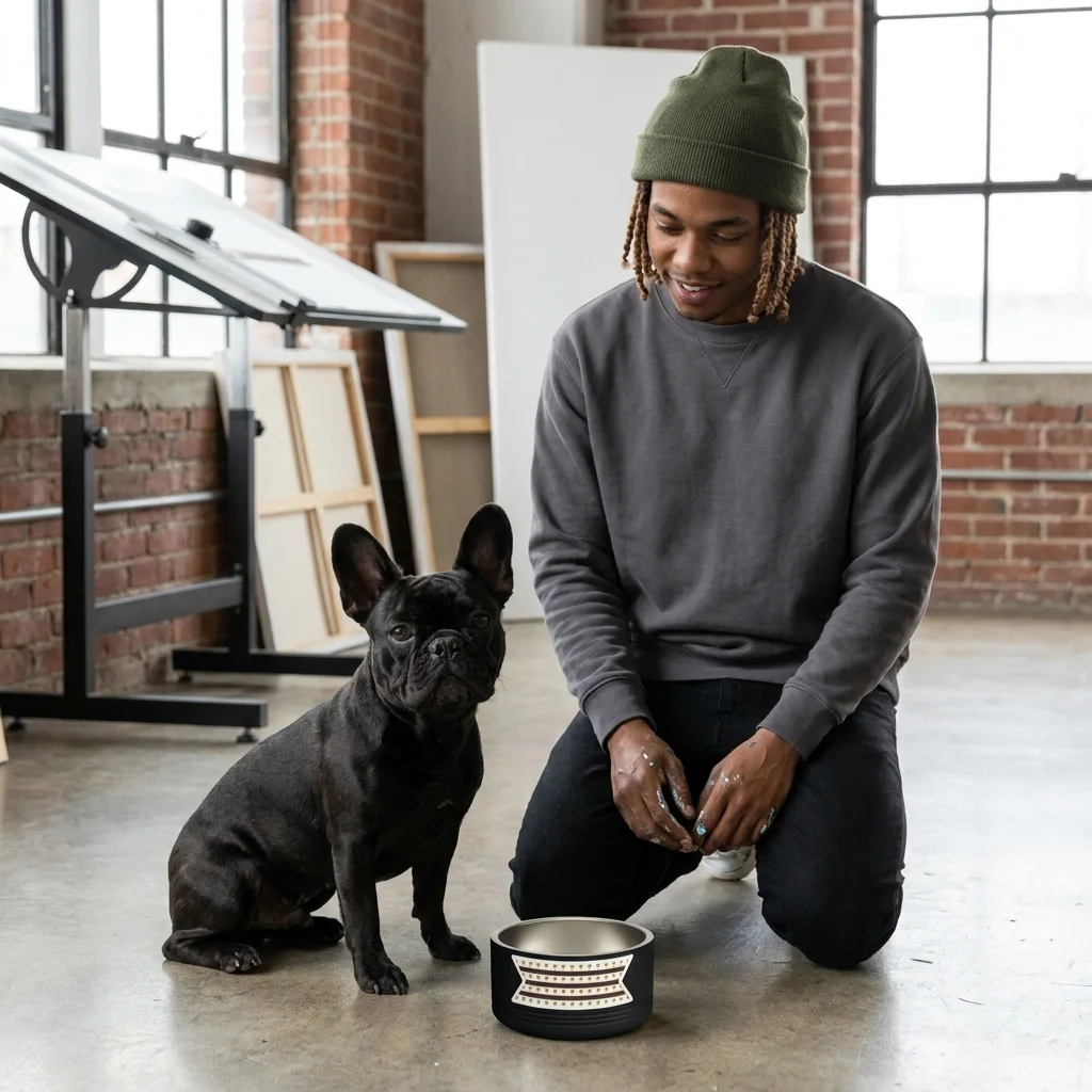 Faith Flag Choir Robes Color Block Pet Bowl — lifestyle-owner view