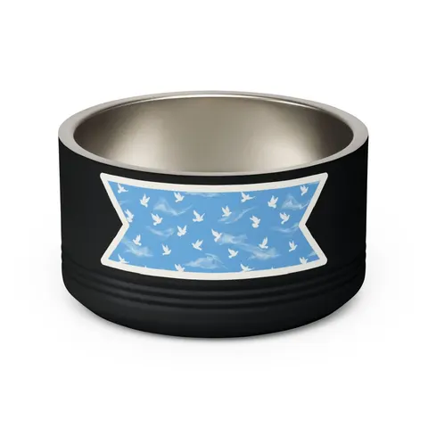 Faith Flag Dove on Sky Blue Pet Bowl — back view