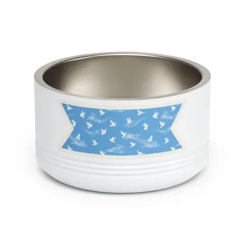 Faith Flag Dove on Sky Blue Pet Bowl — front view