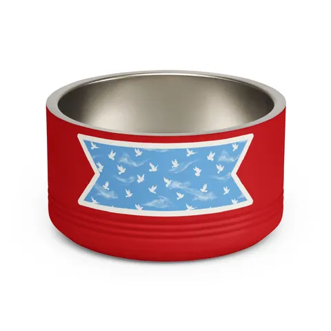 Faith Flag Dove on Sky Blue Pet Bowl — front view