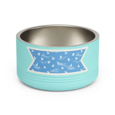 Faith Flag Dove on Sky Blue Pet Bowl — front view