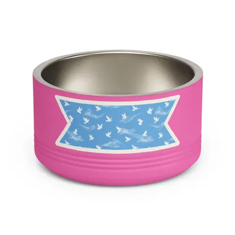 Faith Flag Dove on Sky Blue Pet Bowl — front view