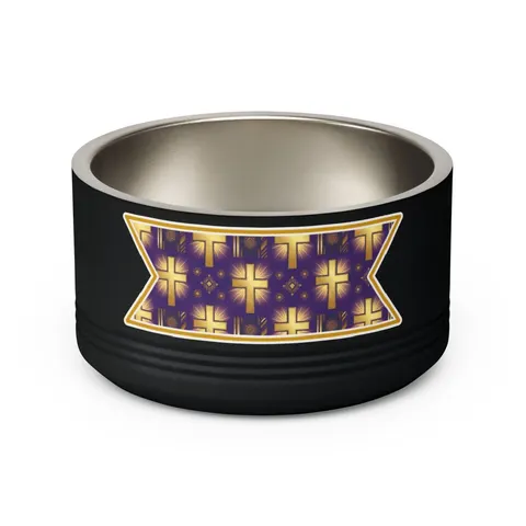 Faith Flag Praise Purple & Gold Cross Pet Bowl — back view