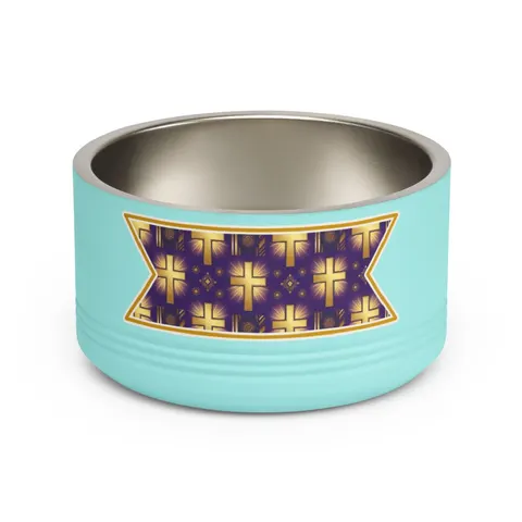 Faith Flag Praise Purple & Gold Cross Pet Bowl — front view