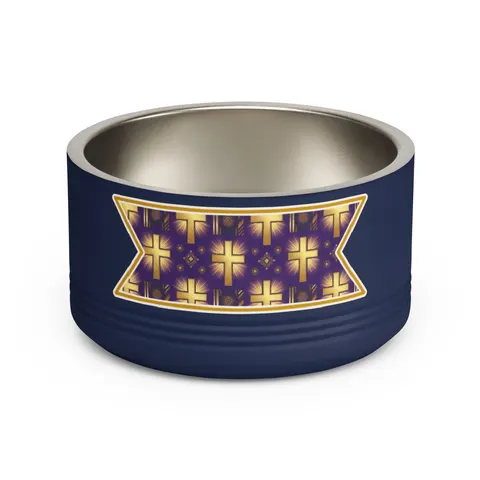 Faith Flag Praise Purple & Gold Cross Pet Bowl — front view