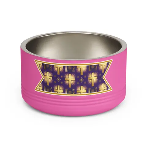 Faith Flag Praise Purple & Gold Cross Pet Bowl — front view