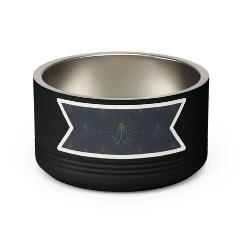 Faith Flag Praying Hands Silhouette Pet Bowl — back view
